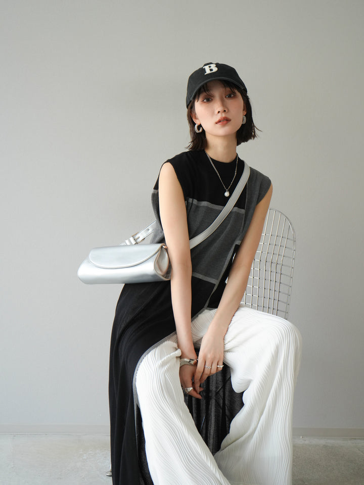 [SET] 配色開衩針織洋裝 + 波浪滾邊休閒褲 (2件套)