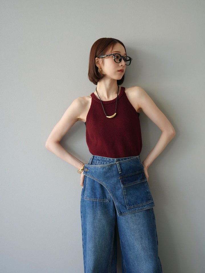 [予約]リブニットアメスリタンクトップ/ボルドー