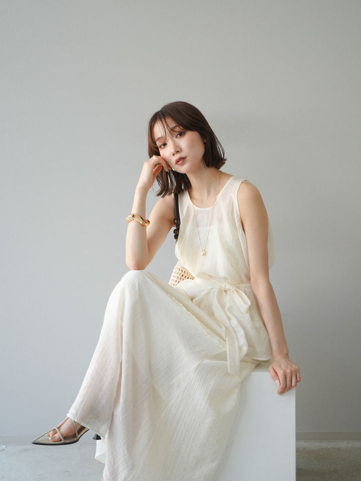 [SET]ワッシャーシアーアシメブラウス＆キャミワンピース+選べるアクセセット(2set)