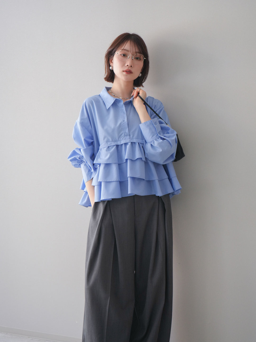 [SET]ブロードティアードショートシャツ+TRツイルデザインタックワイドパンツ(2set)