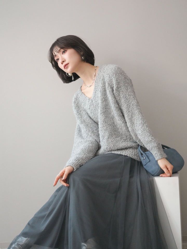 [SET]Vネックスラブニットプルオーバー+選べるアクセセット(2set)