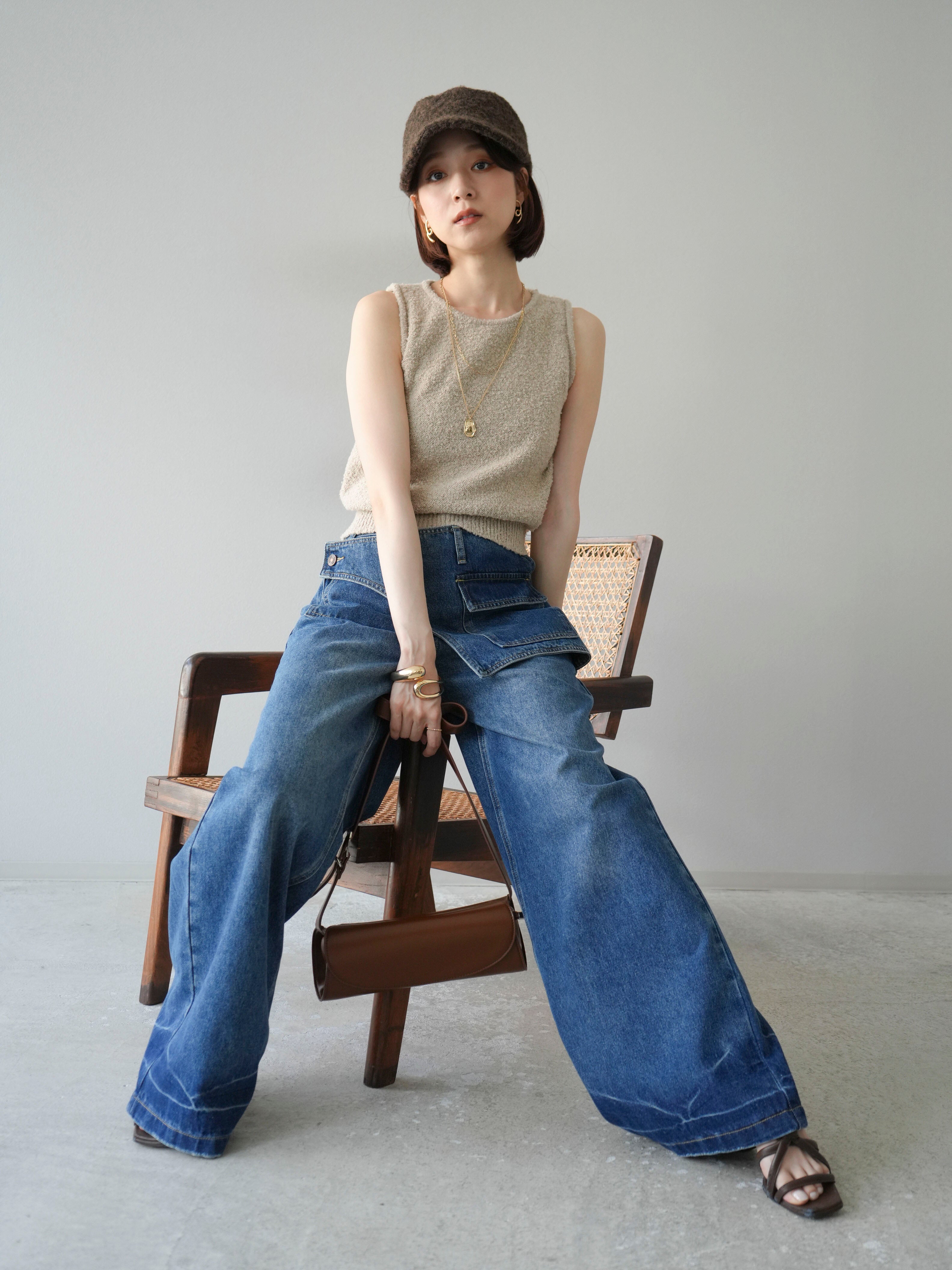 予約]ブークレニットタンクトップ/ベージュ – Lumier