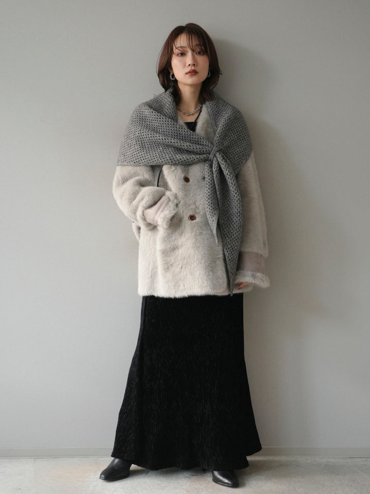 [予約]バッグ付エコファーノーカラーコート/gray