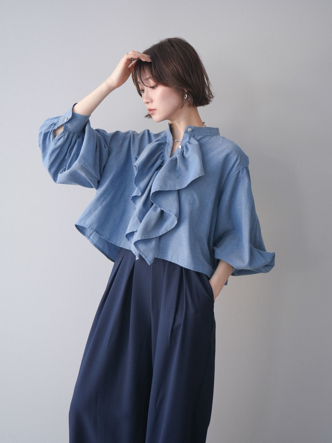 [SET]ラッフルフレアショートブラウス+ラッフルフレアショートブラウス(2set)