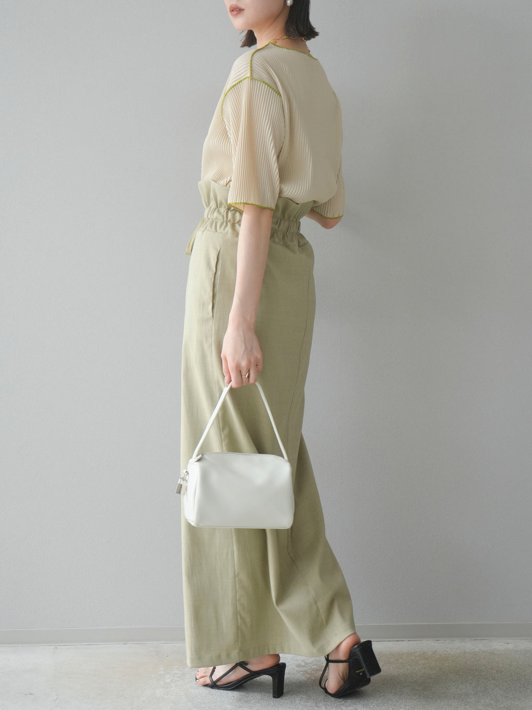 【SET】配色褶皺半袖上衣 + 配色褶皺半袖上衣 (2 件套)