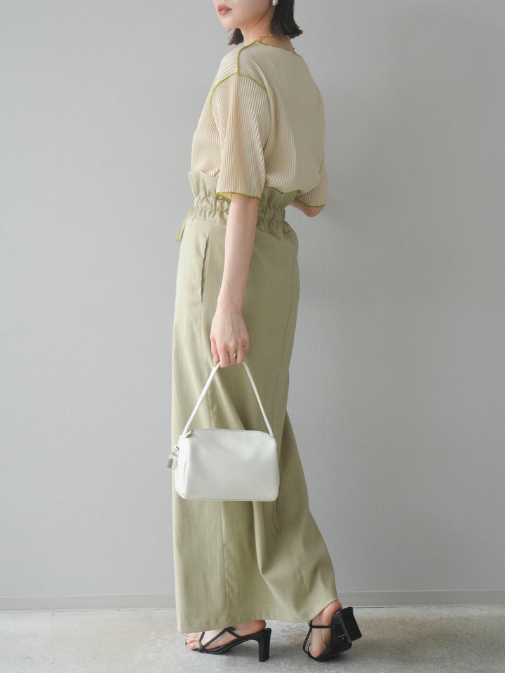 【SET】配色褶皺半袖上衣 + 配色褶皺半袖上衣 (2 件套)