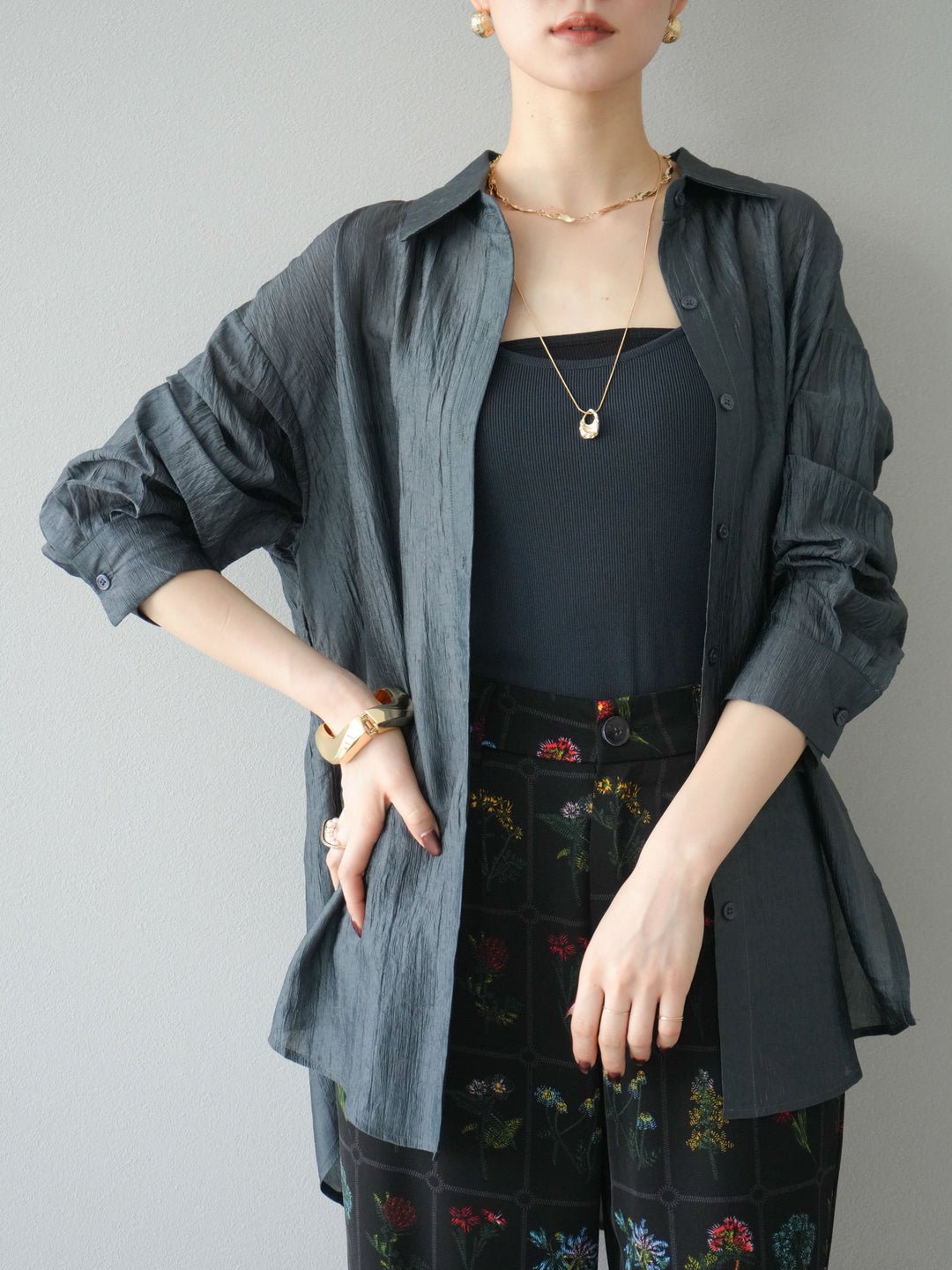 [予約]ワッシャーシャイニーシャツ/グレー