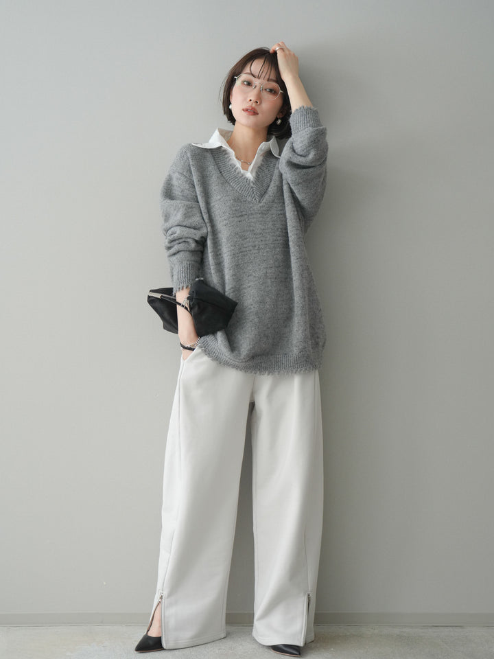[予約]裾ZIPスエットワイドパンツ/ivory