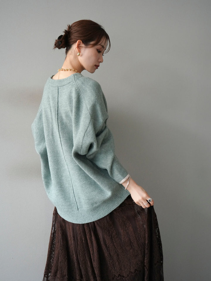 【預購】V領撞色袖針織套頭衫/薄荷綠