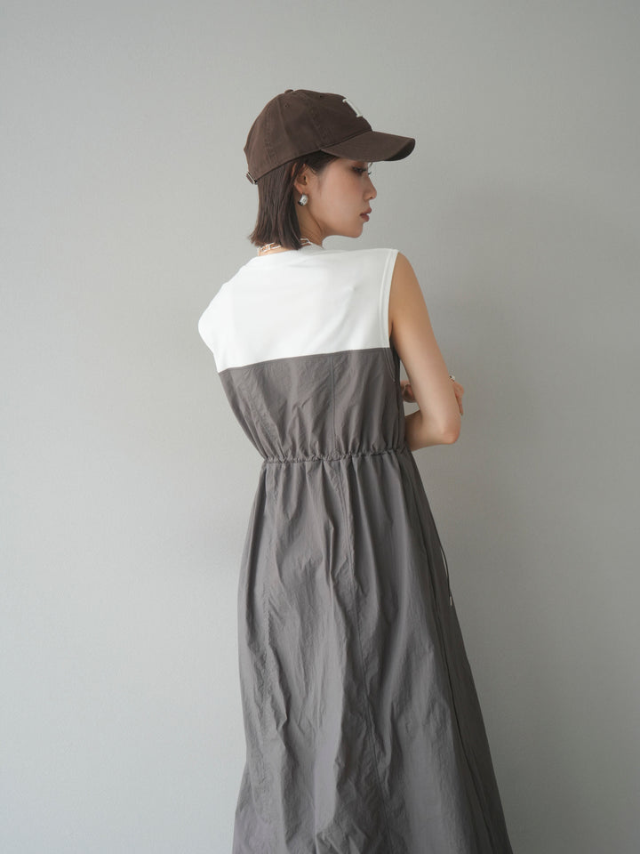 [予約]カットドッキングナイロンワンピース/モカ