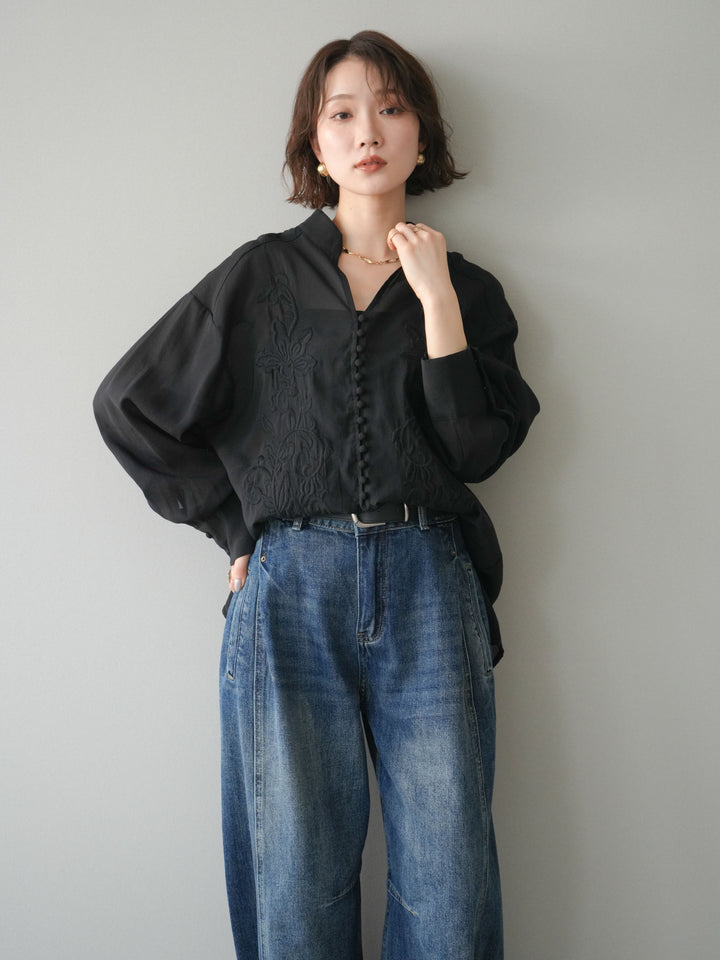 [予約]フロントコードエンブロイダリーブラウス/black