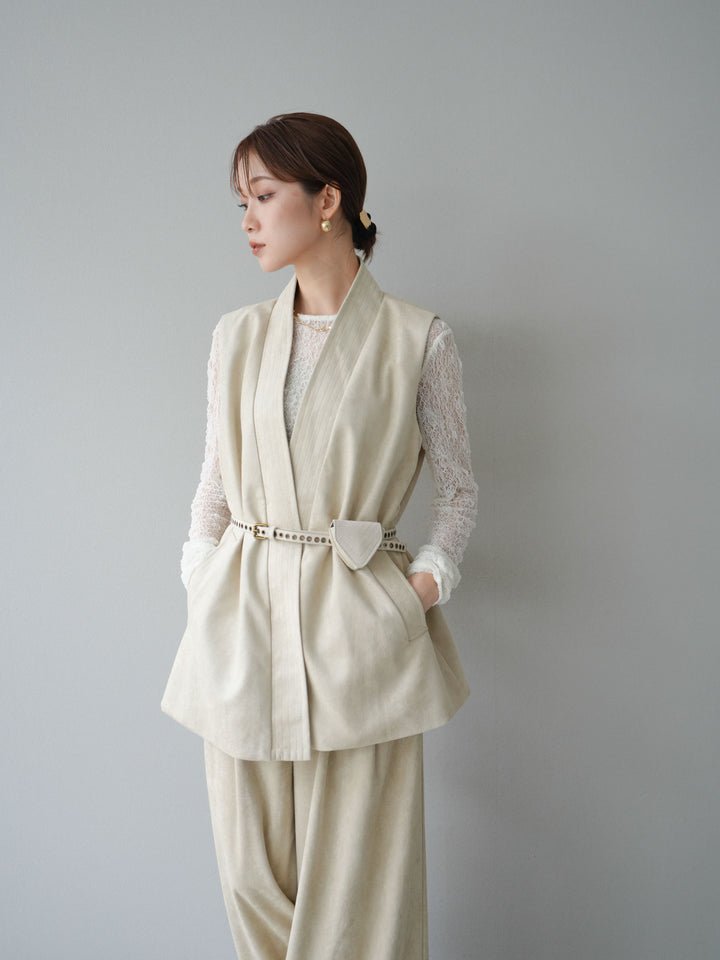 [SET]ポーチベルト付スウェードジレ×パンツSET UP(2set)