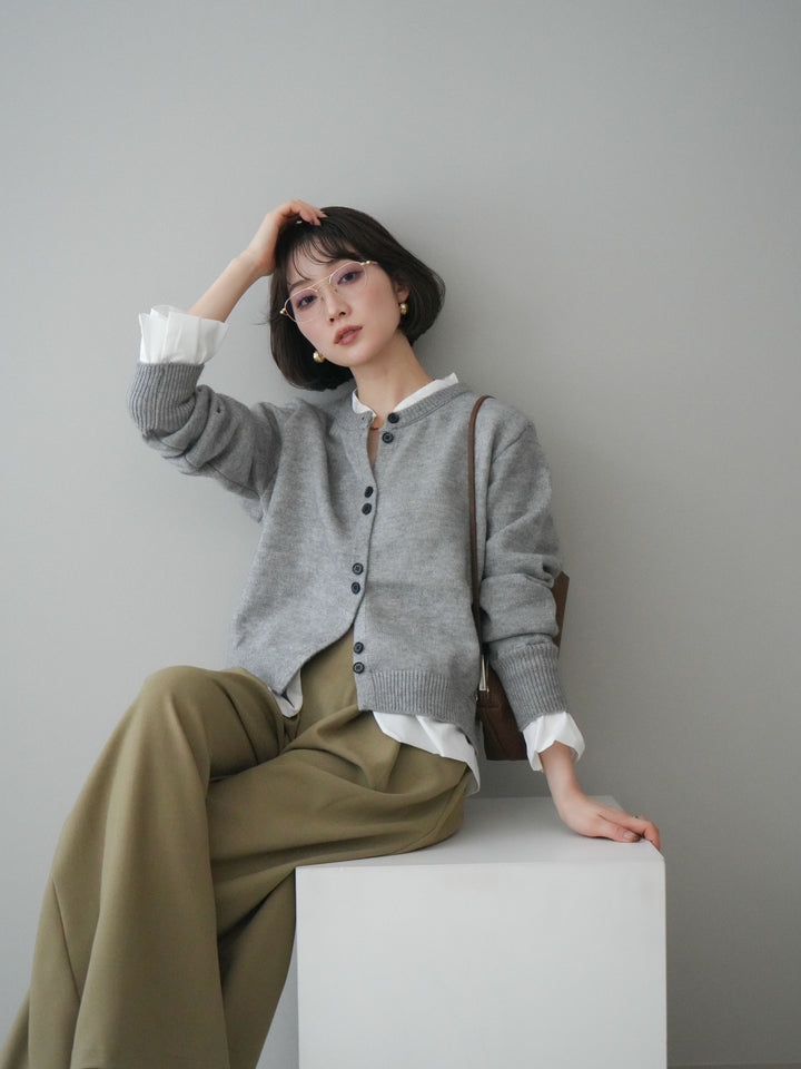 【預購】梭織布料對接針織開襟衫/淺灰色