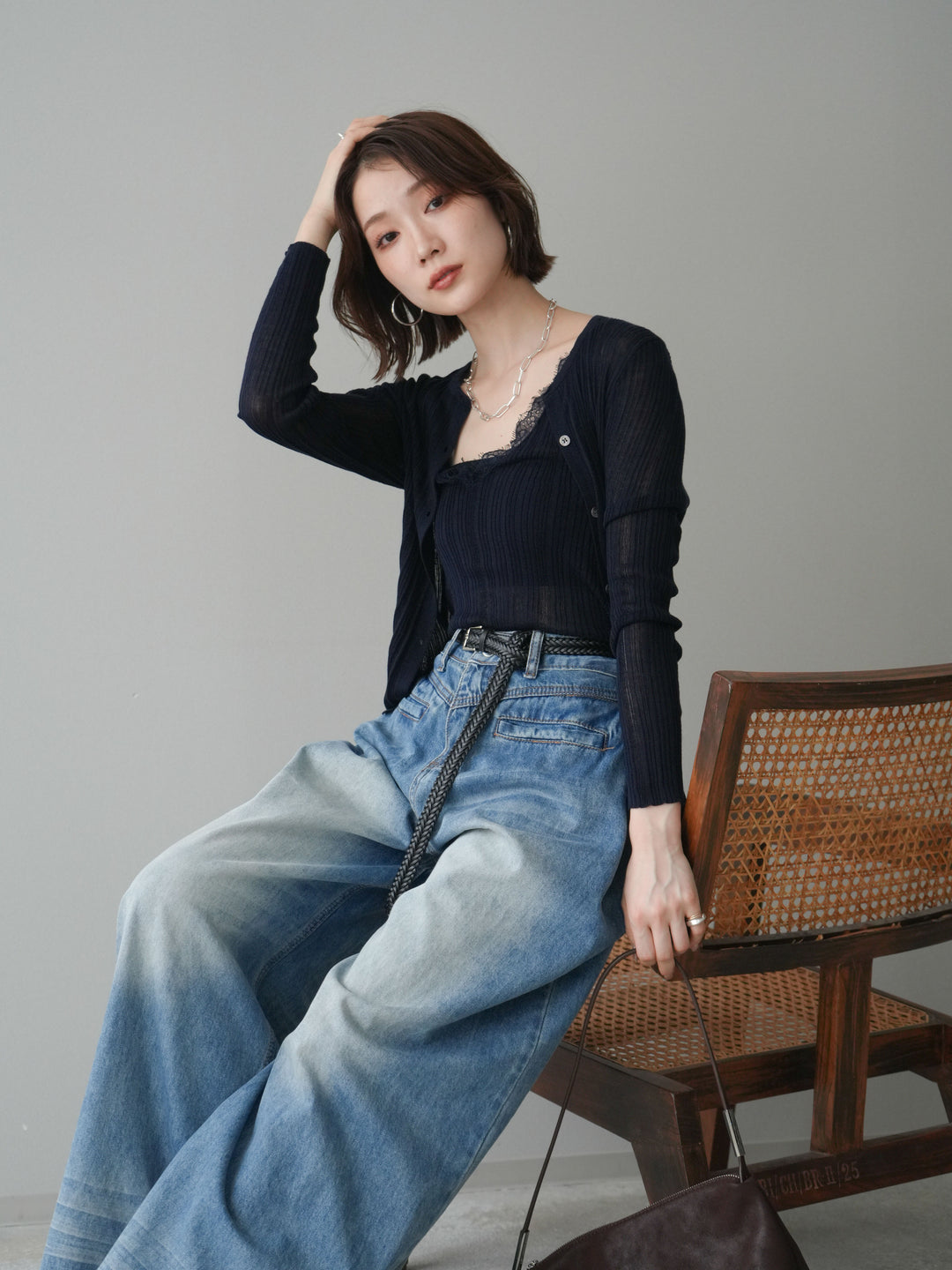 [予約]インナーレースキャミソール＆カーディガンアンサンブル/navy