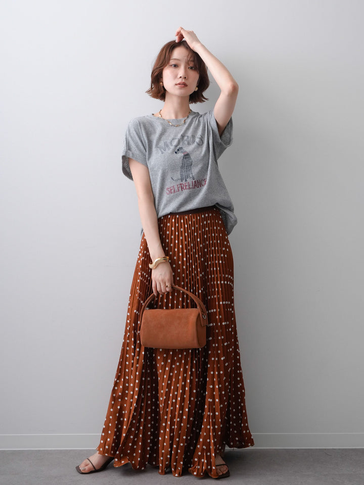 [SET]ドッグエンブロイダリーTEE+ドットアコーディオンプリーツスカート(2set)