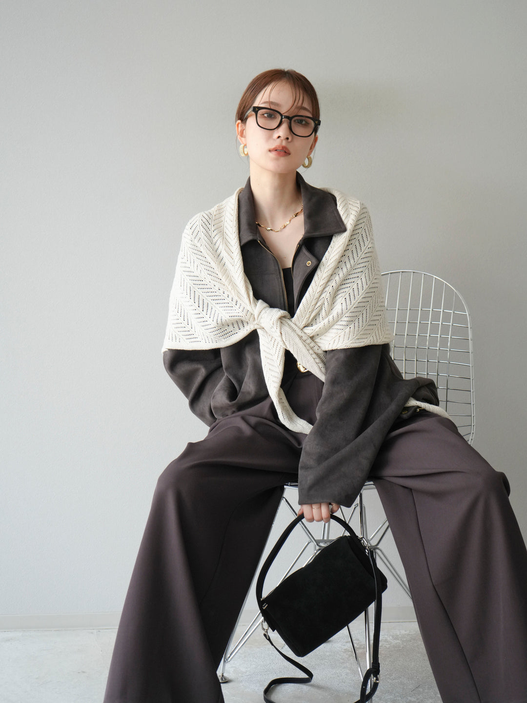 [SET] 麂皮外套+皮帶環設計寬褲（2套）