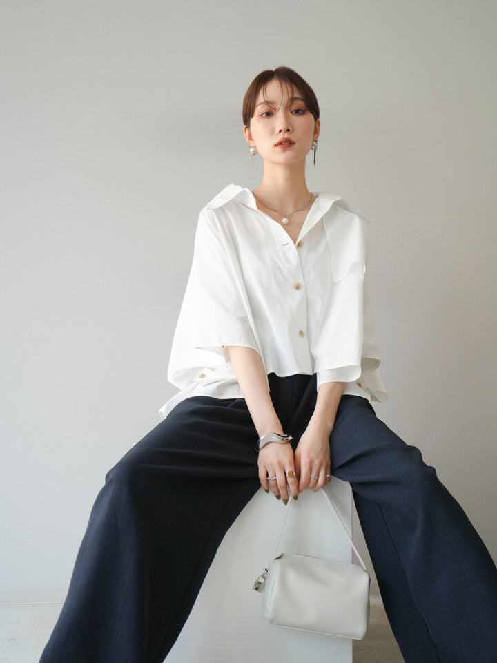 [SET]ポンチョショートシャツ+リネンライクイージーワイドパンツ(2set)