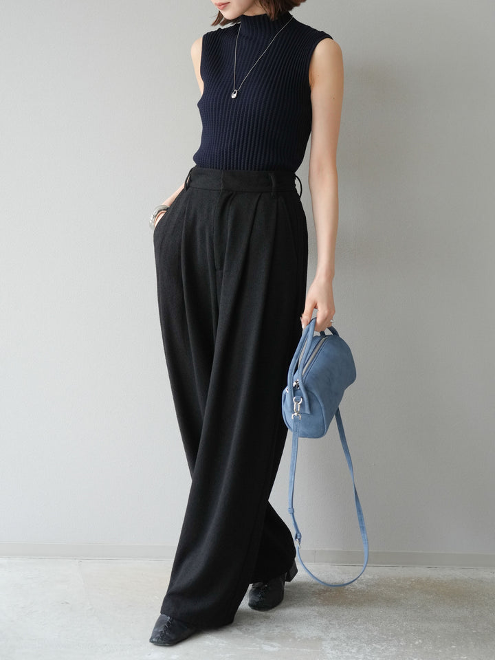 [予約]ネップワイドパンツ/ブラック