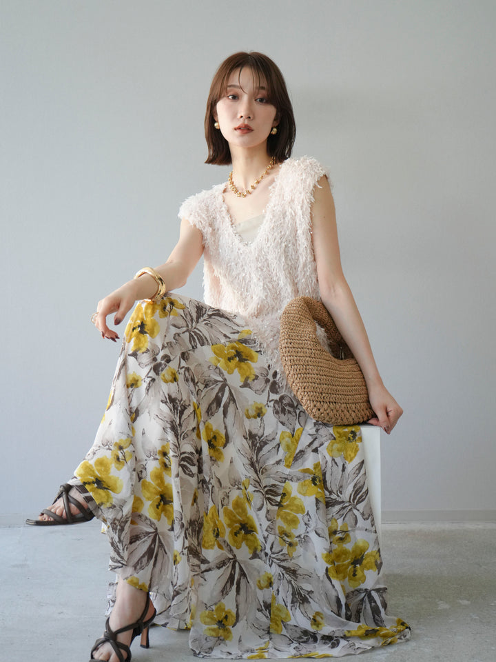 【預訂】流蘇V領背心/象牙色