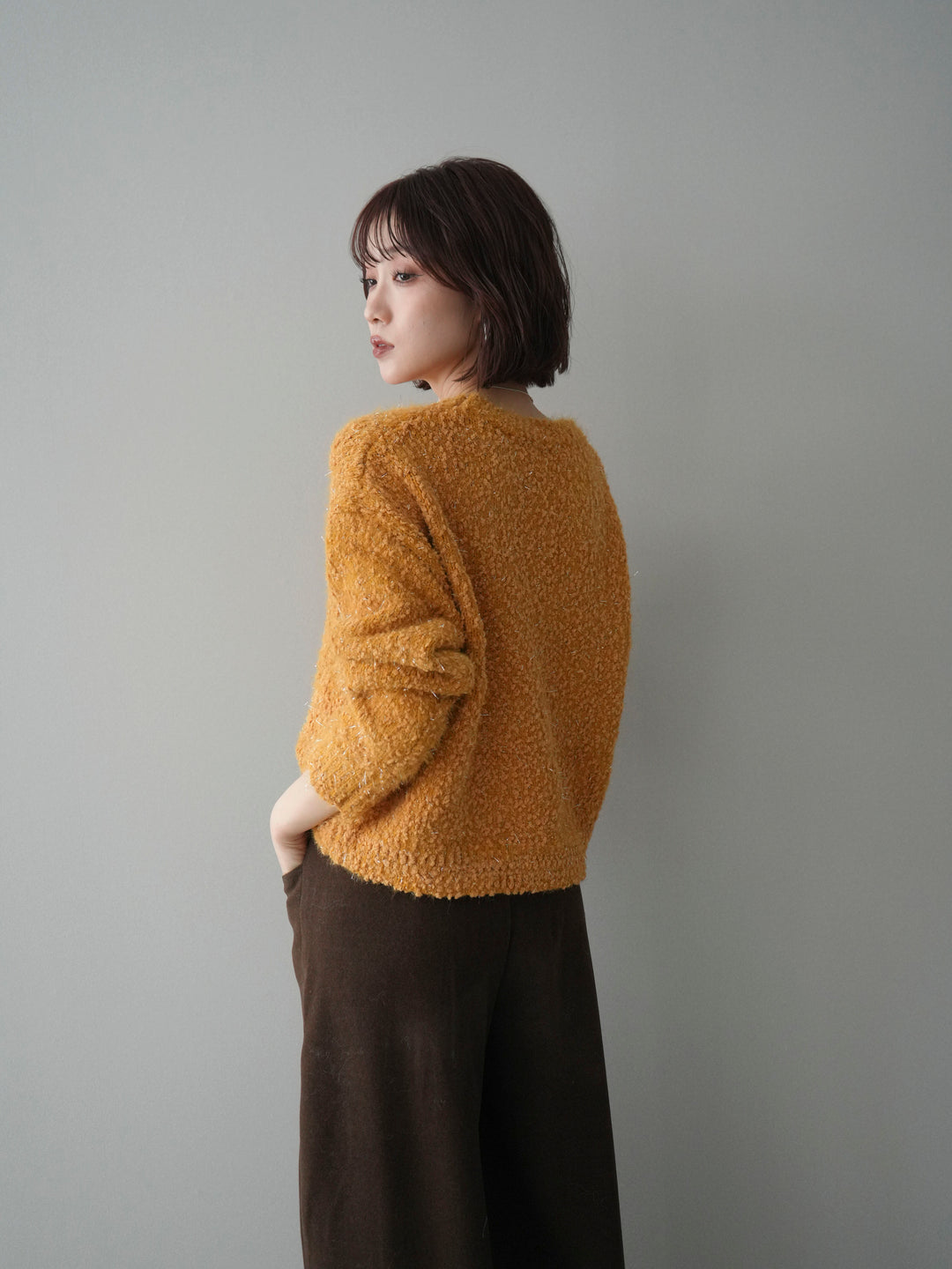 [予約]モールラメミックスヤーンニットプルオーバー/yellow