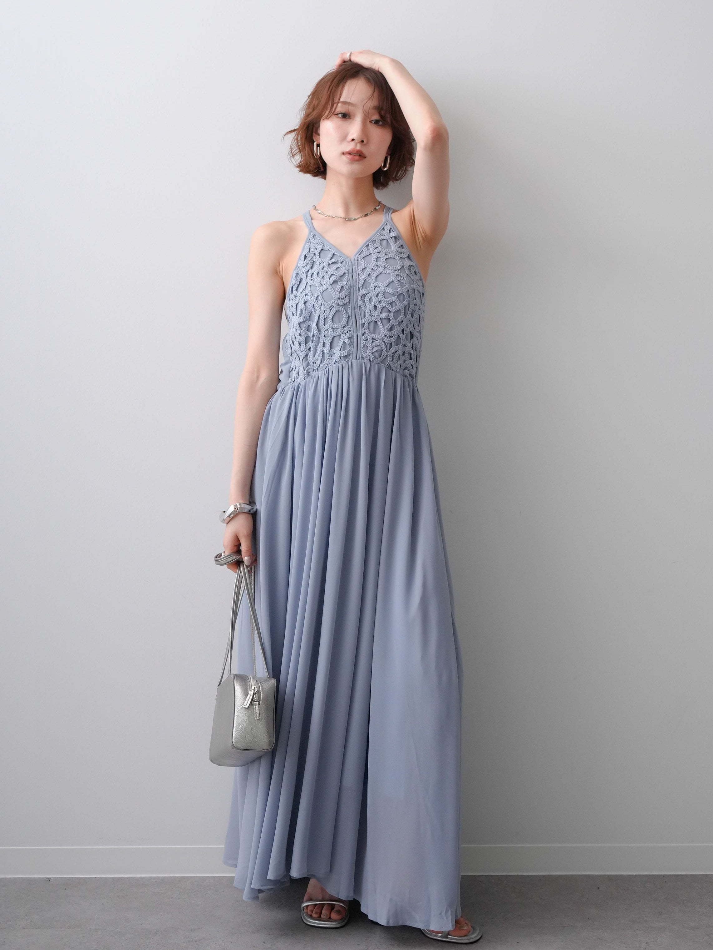 予約]クロシェシフォンキャミワンピース/lightblue – Lumier