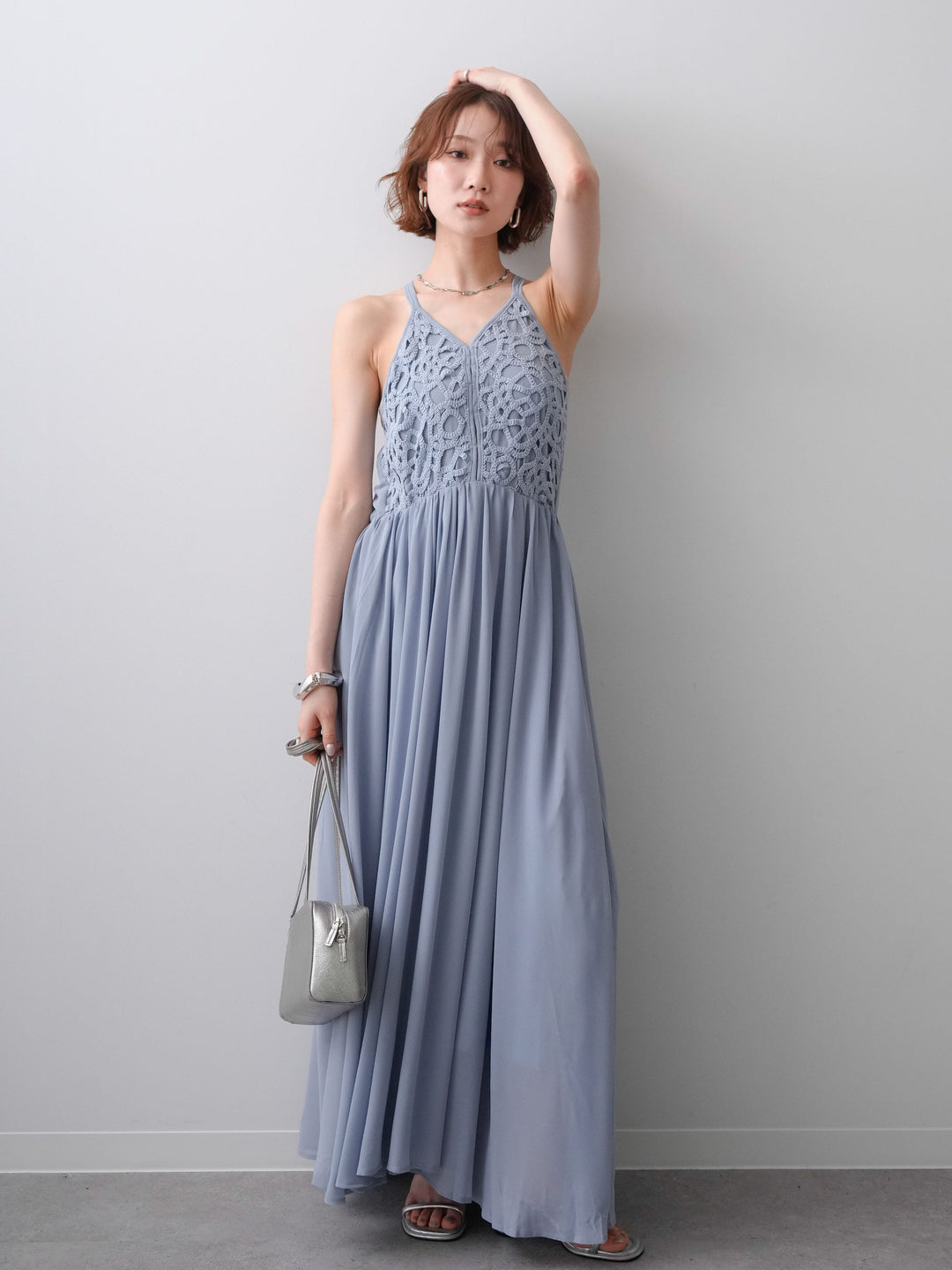 [予約]クロシェシフォンキャミワンピース/lightblue