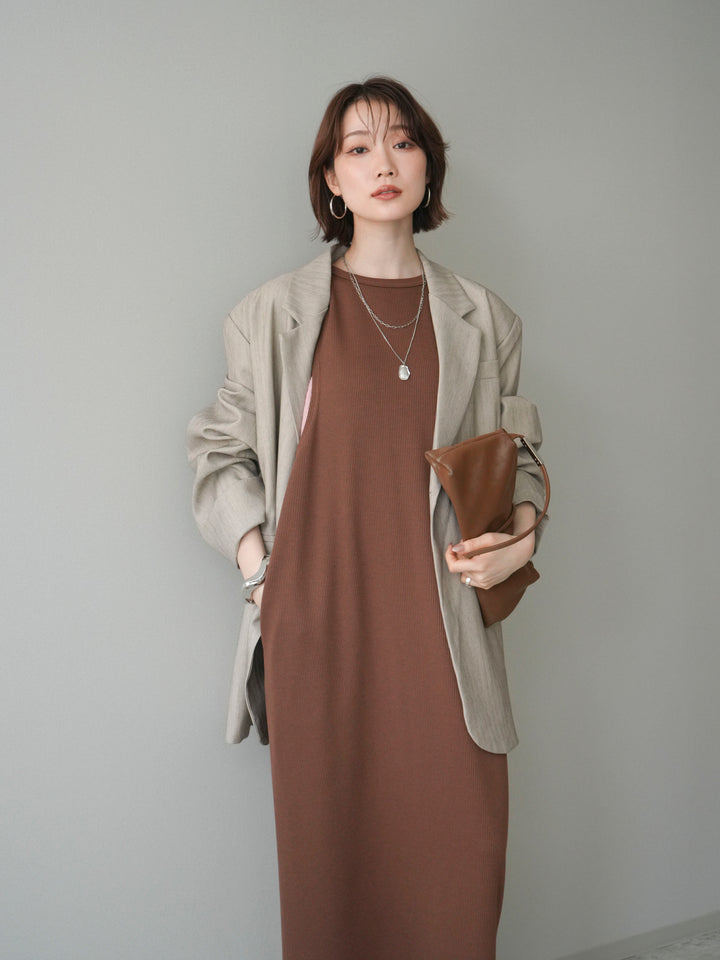 [予約]バイカラーレイヤードノースリーブワンピース/brown