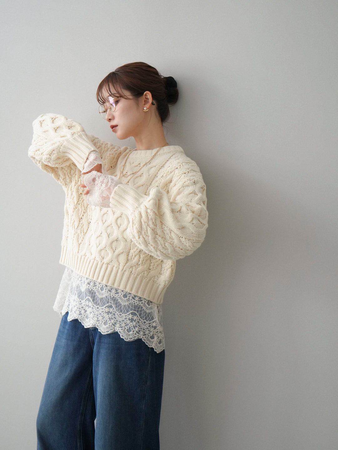 [予約]バルキーケーブルクロップドニットプルオーバー/ivory