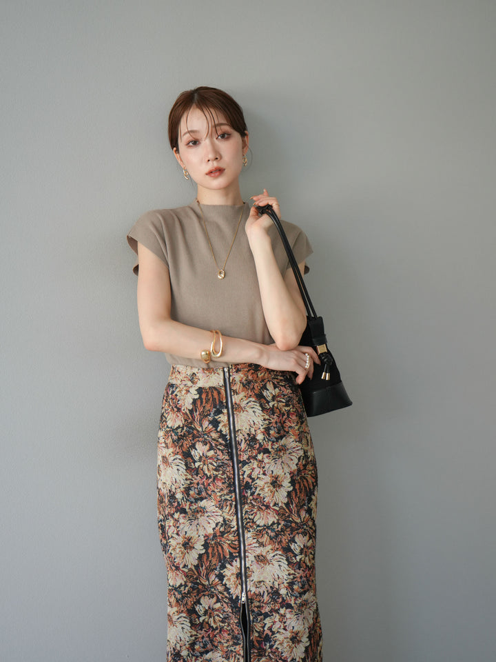 [予約]プチネックフレンチニットトップス/ベージュ