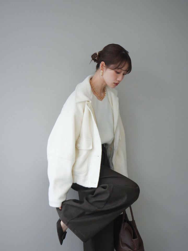 [SET]ウールライクフライトジャケット+シュシュ付きアンゴラタッチVネックニットプルオーバー(2set)