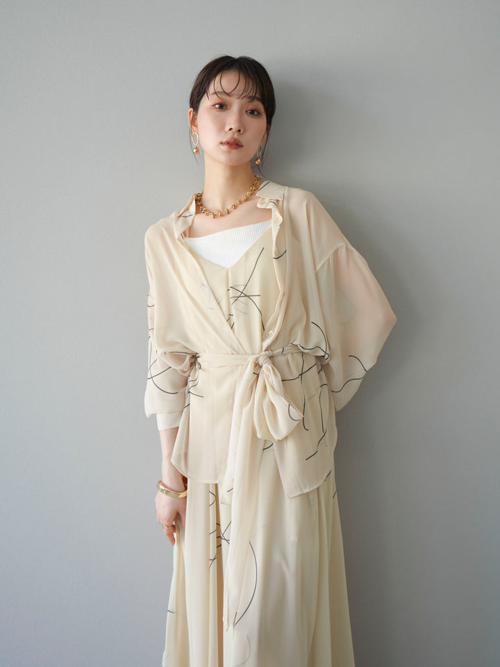 [SET]ペンタッチシフォンキャミワンピース+ペンタッチシフォンシャツ(2set)