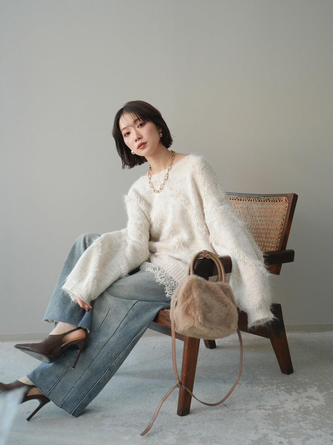 [SET]シャギーデザインニットプルオーバー+シャギーデザインニットプルオーバー(2set)