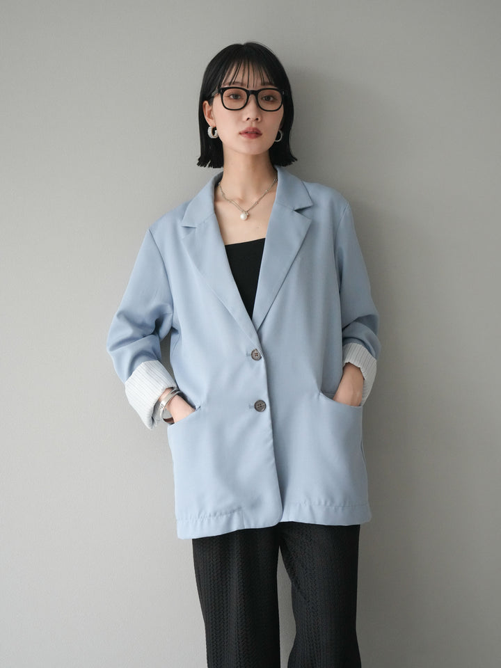 [予約]リネンタッチテーラードジャケット/ライトブルー