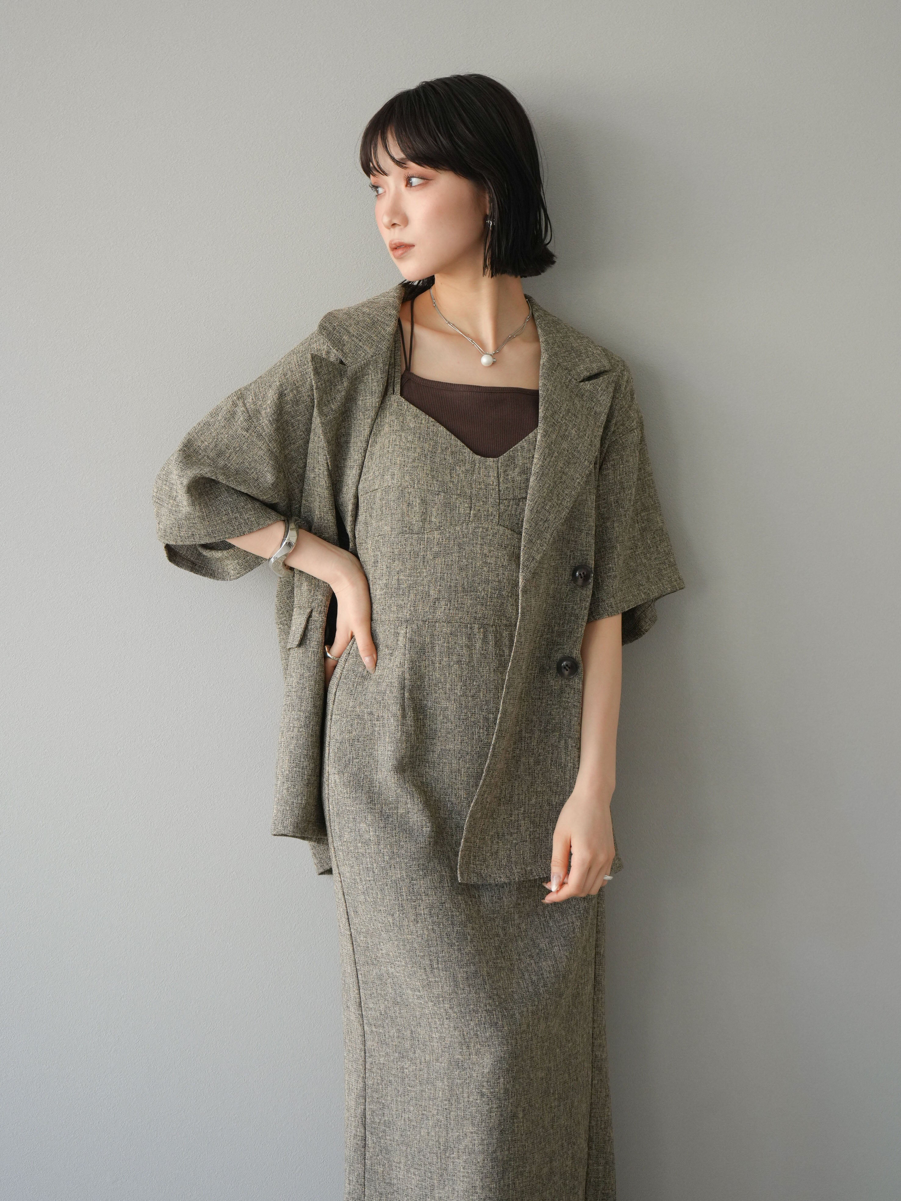 予約]サマーツイードバックオープンキャミワンピース/ブラウン – Lumier