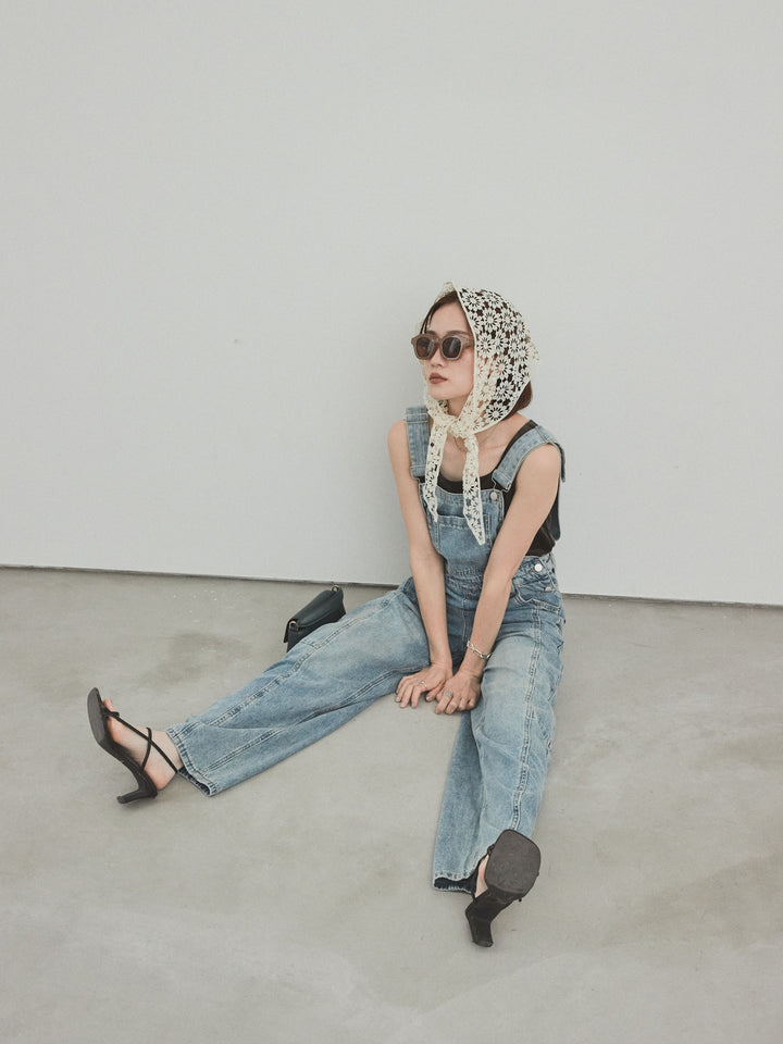 [SET]センターシームデニムサロペット +スクエアベロアタンクトップ(2set)