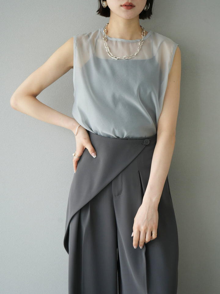 [SET] Organza sleeveless top + wrap wide pants (2set)