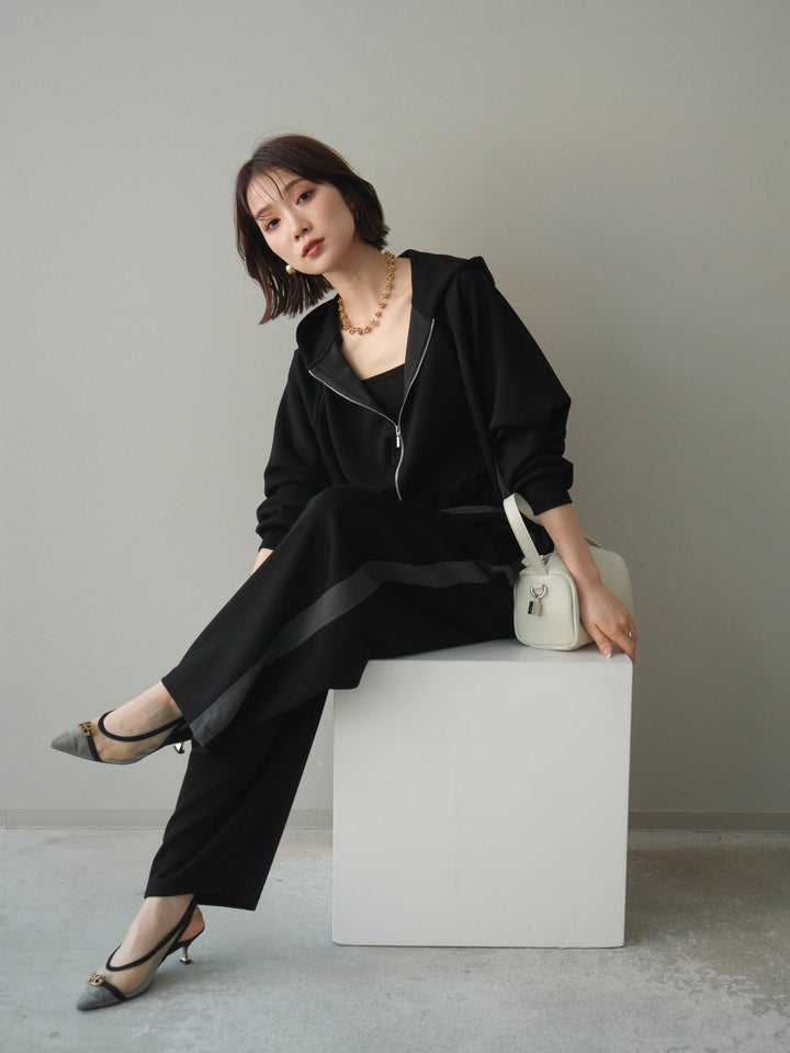 [予約]バイカラー異素材ライトポンチクロップドZIPフーディー/black