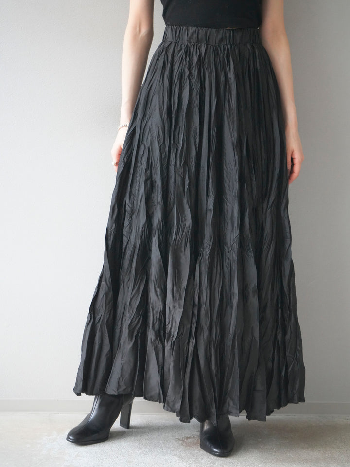[予約]ワッシャープリーツロングスカート/black