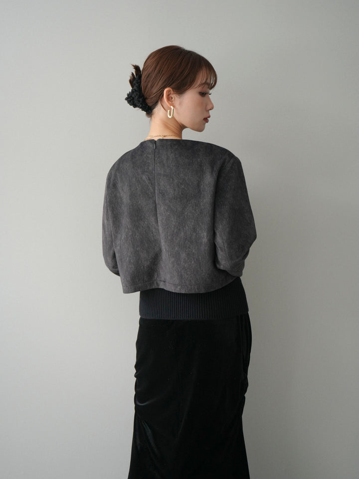 [予約]リブニットレイヤードスエードプルオーバー/charcoal