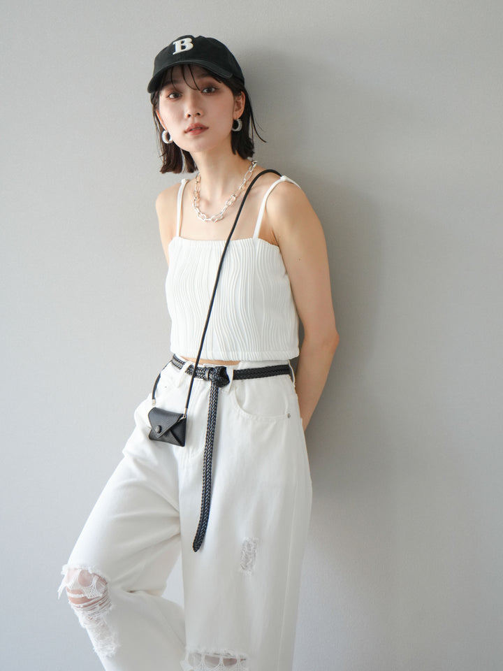 [SET]ウェーブパイピングカップ付ベアキャミソール+ウェーブパイピングカップ付ベアキャミソール(2set)