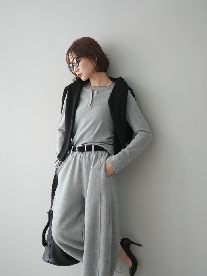 [予約]チュールレイヤードヘンリーネックカットソー/gray