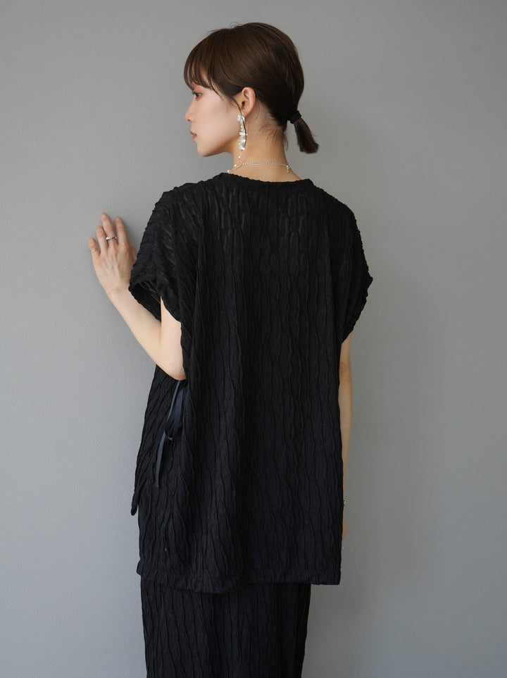 [Pre-order] Arm shirring sheer design mellow pullover/black