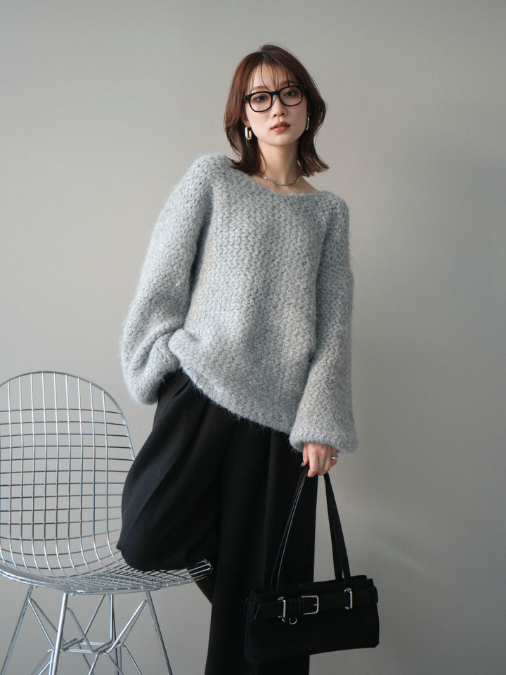 [予約]ウールタッチラメミックスヤーンVネックニットプルオーバー/lightgray