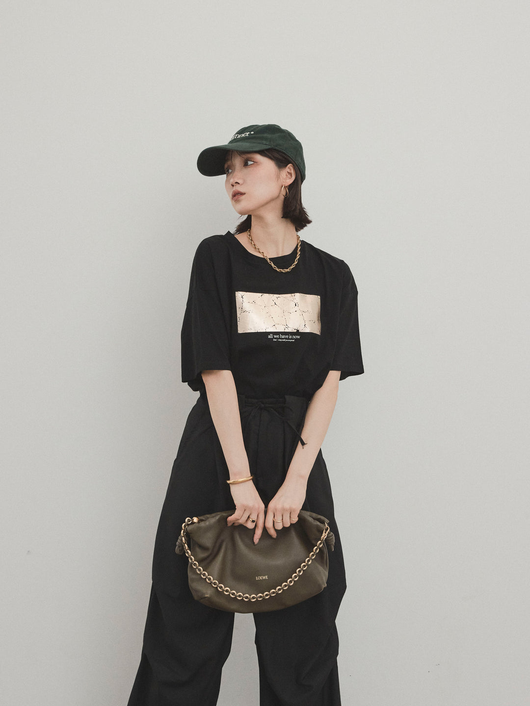 [予約]箔プリントドライタッチコットンTEE /ブラック