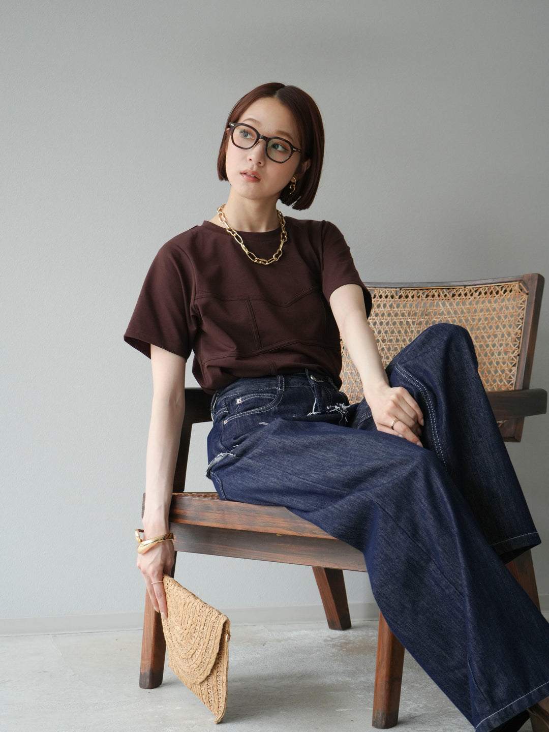 [SET]ビスチェデザインTシャツ+ヒップデザインデニムパンツ(2set)