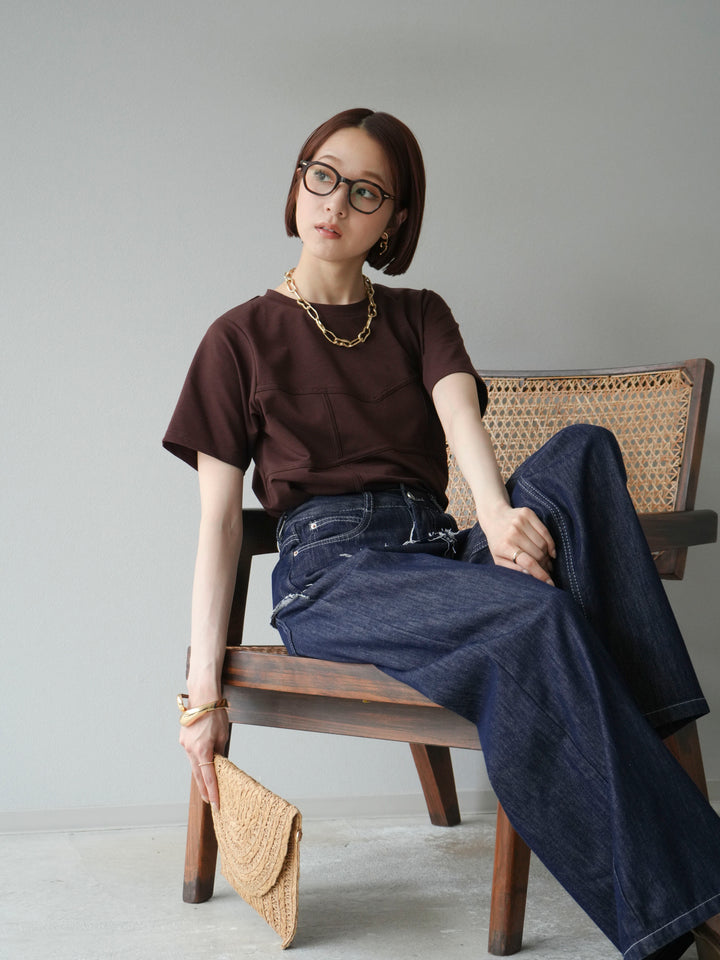 [SET]ビスチェデザインTシャツ+ヒップデザインデニムパンツ(2set)