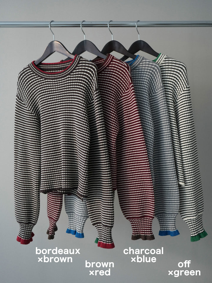 [SET]ラメ異素材ボーダーリブニットプルオーバー+ラメ異素材ボーダーリブニットプルオーバー(2set)