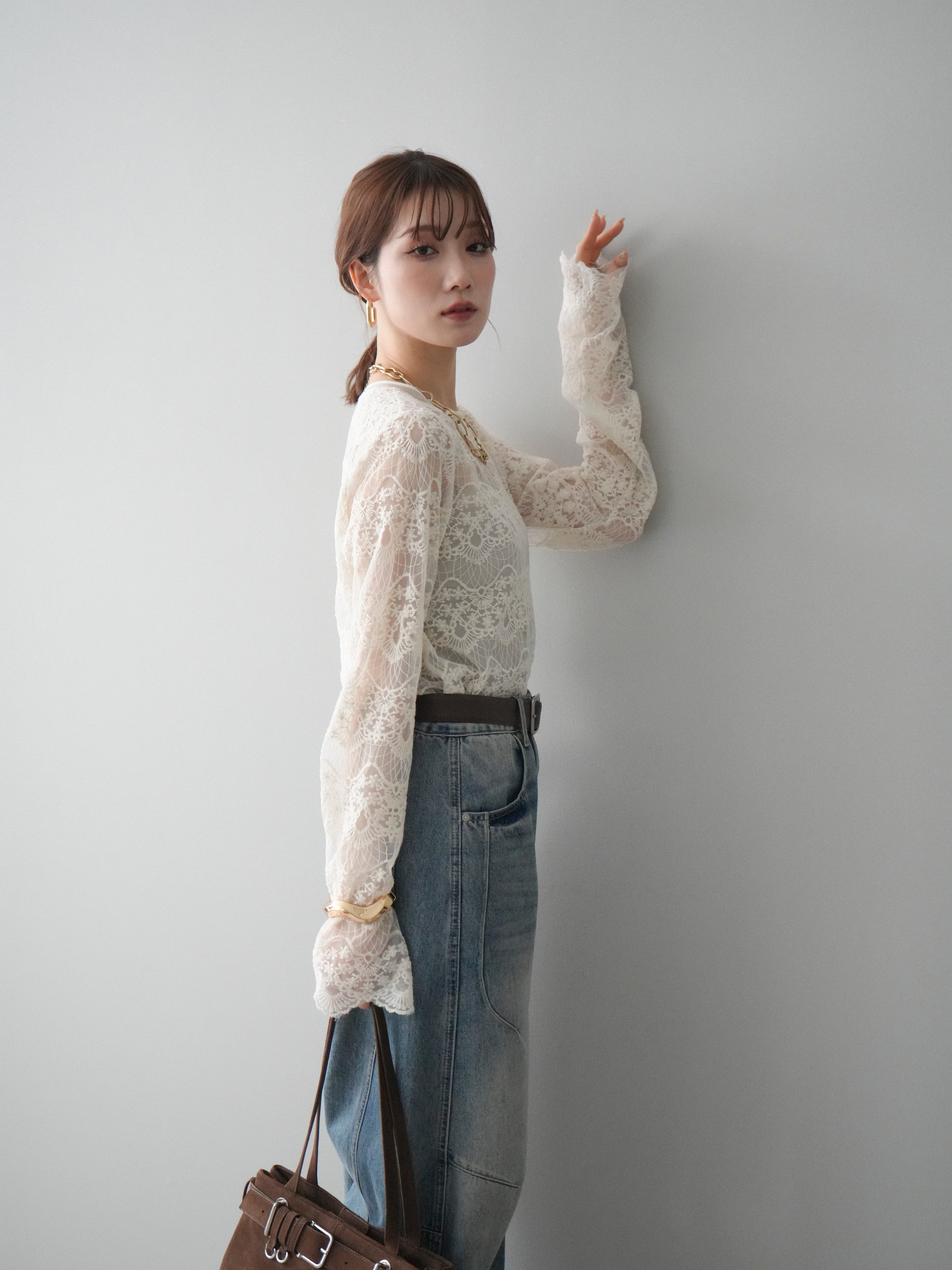 SET]チュールレーストップス+ベルト付カーブデニムパンツ(2set) – Lumier