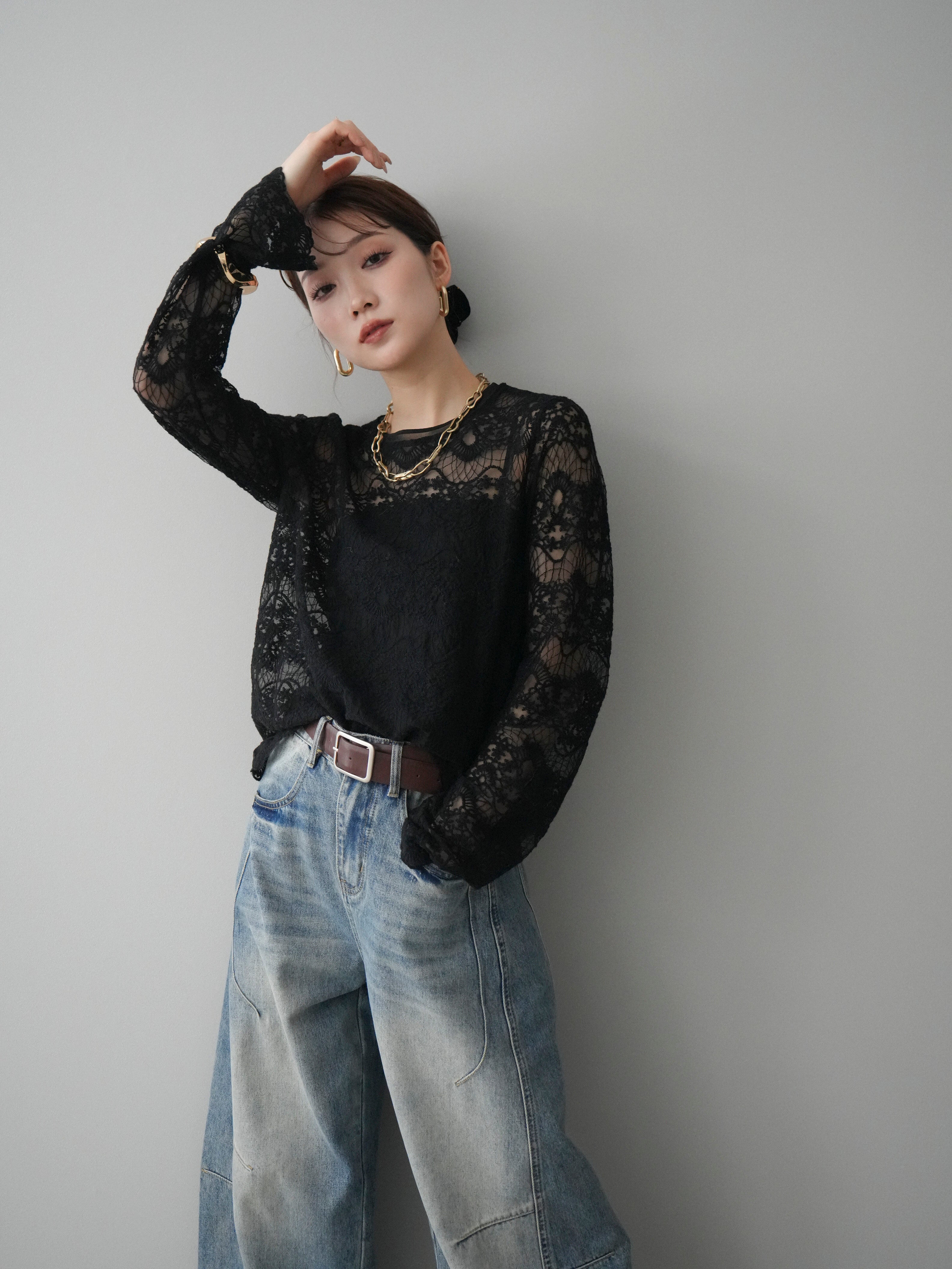 SET]チュールレーストップス+ベルト付カーブデニムパンツ(2set) – Lumier