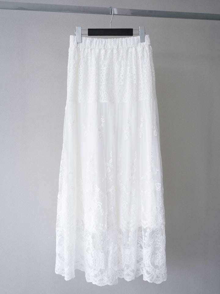 [SET]ブラーアートフォトTシャツ+シアーレースマキシスカート(2set)